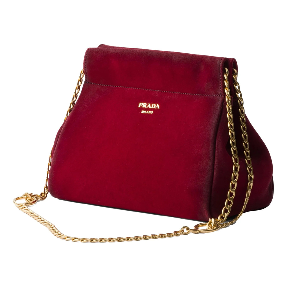 Prada Mini Enchaine Suede Ombre Shoulder Bag Rubino